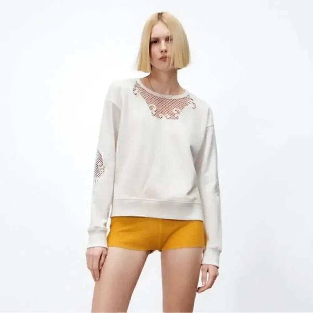 ZARA EMBROIDERED EYELET SWEATSHIRT‎